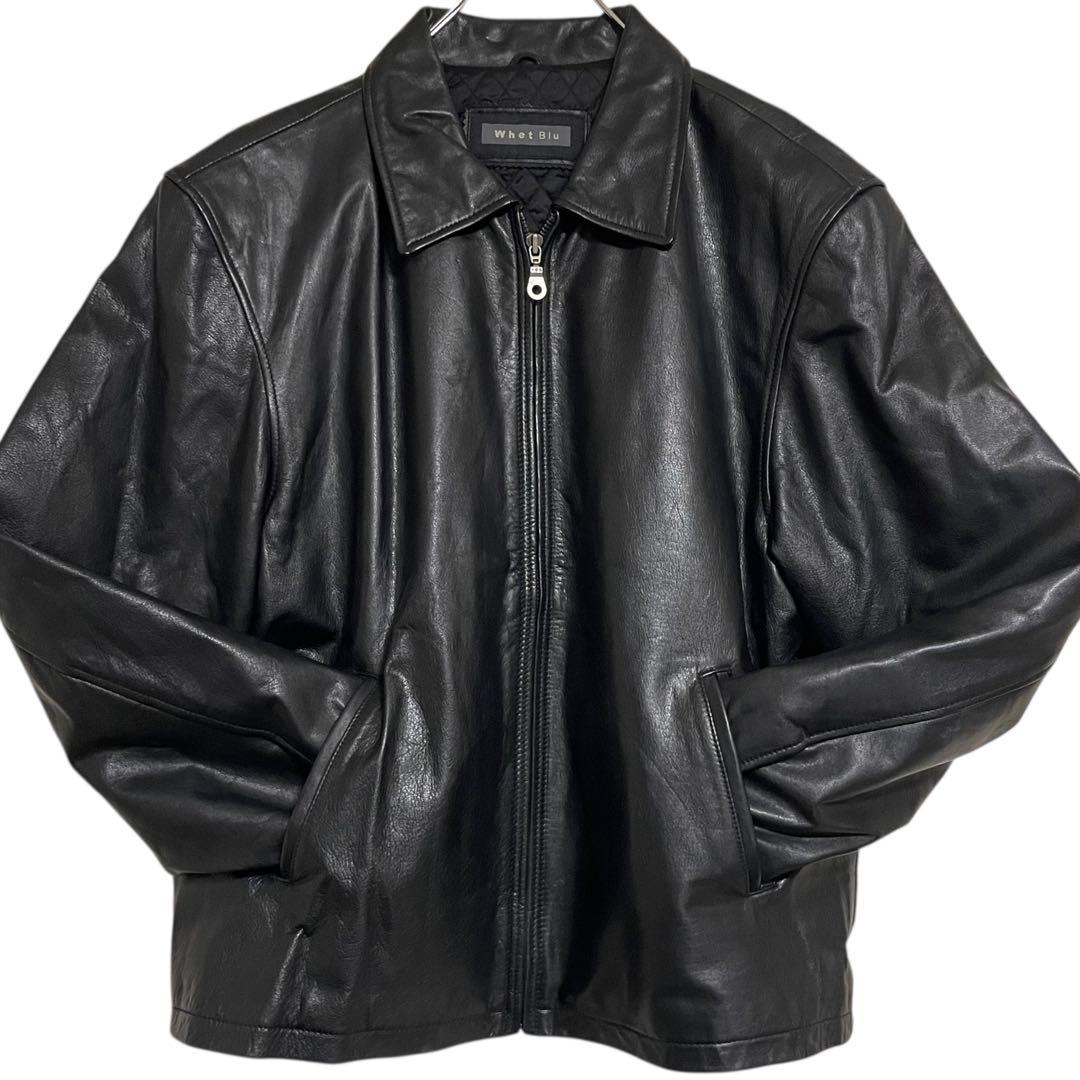 大きいサイズ【Whet Blu】リアルレザーシングルライダースジャケット 黒4L
