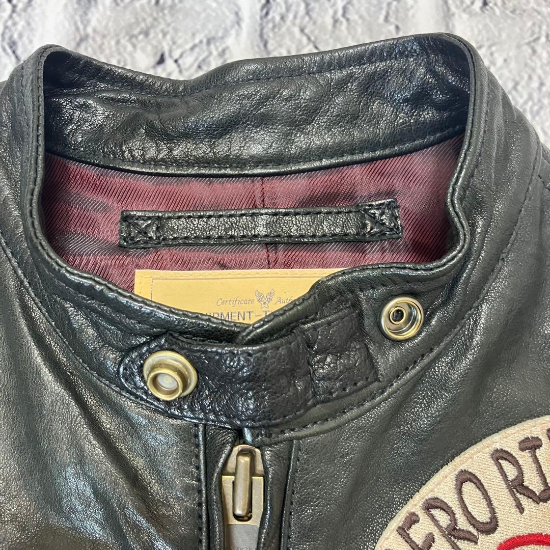 美品 AVIREX ライダース パッチカスタム ゴートレザージャケット 革ジャン