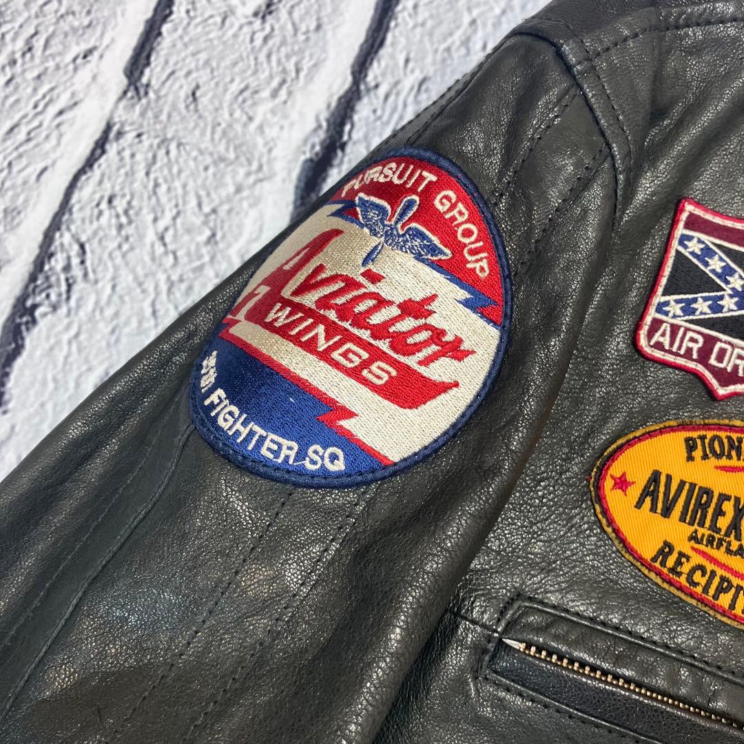 美品 AVIREX ライダース パッチカスタム ゴートレザージャケット 革ジャン