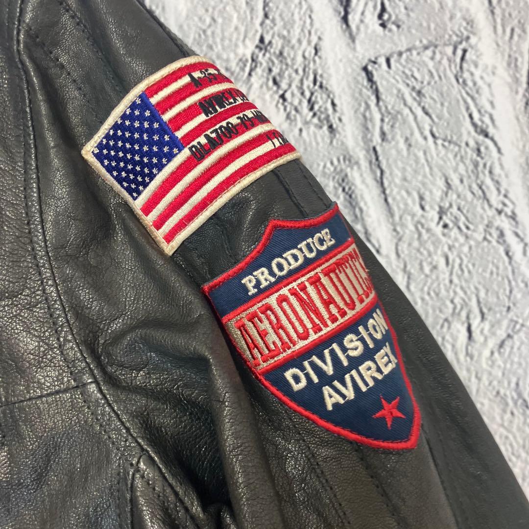 美品 AVIREX ライダース パッチカスタム ゴートレザージャケット 革ジャン