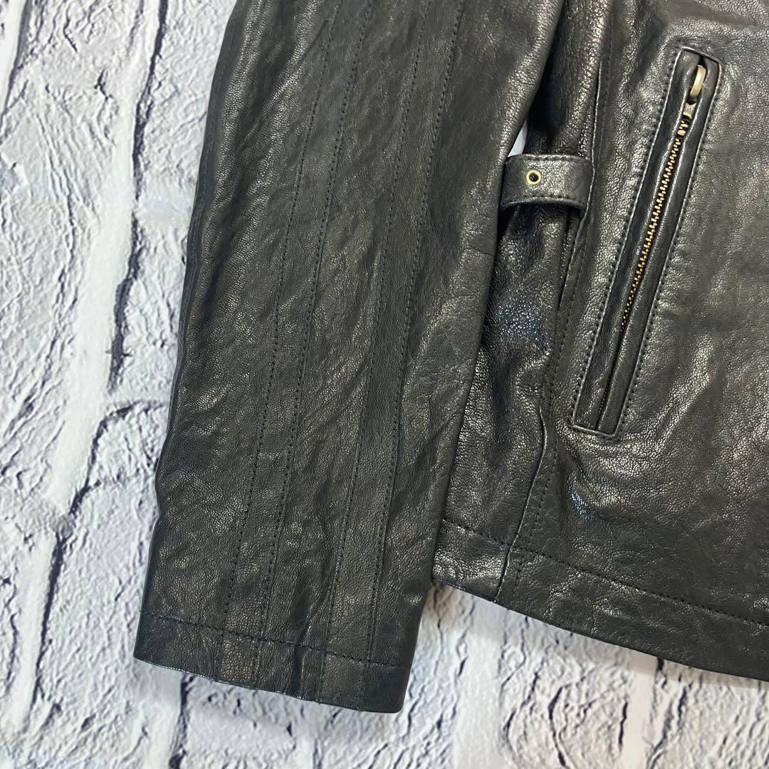 美品 AVIREX ライダース パッチカスタム ゴートレザージャケット 革ジャン