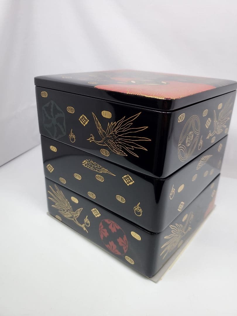 【会津漆器　錦絵蒔絵　三段重箱】天然木製　白木屋漆器店　お重