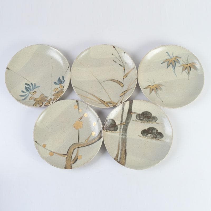 和食器　茶懐石　幸兵衛窯　絵変和皿　銘々皿　五客　共箱　N　9419