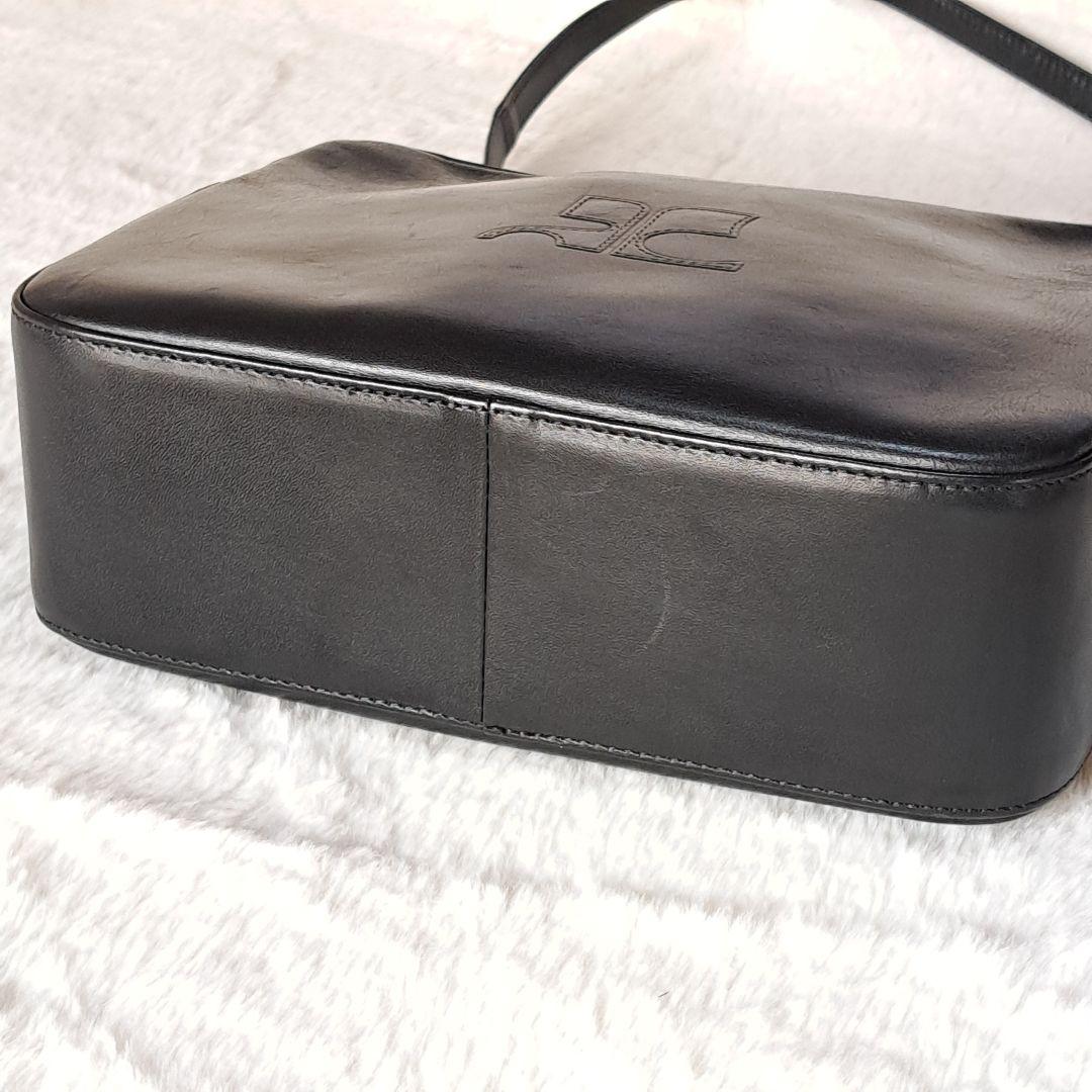 希少　クレージュ　レザー　ショルダーバッグ　BIGロゴ　型押し　ヴィンテージ