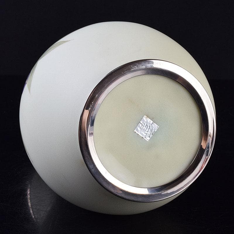 七宝焼　服部喜久作　花文　花瓶　唐木台付　共箱　V　R9527