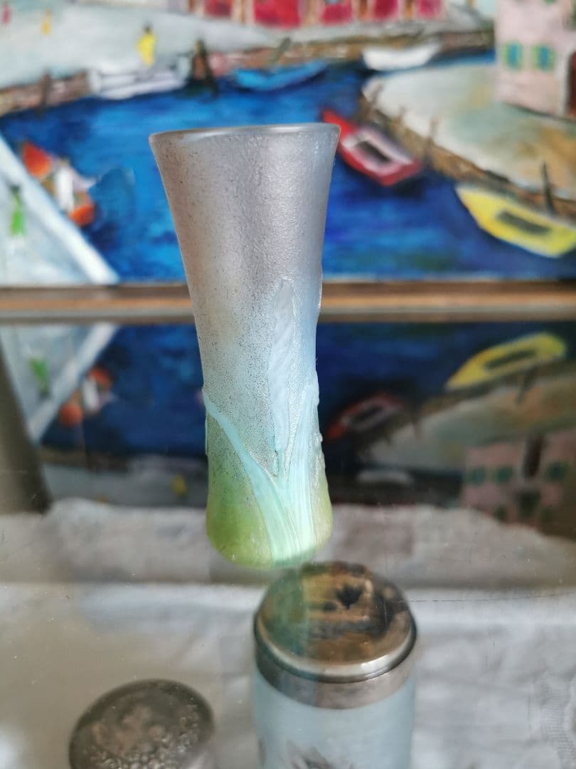 アンティーク ドームナンシー アイリス紋花器 オパールセント パートドヴェール