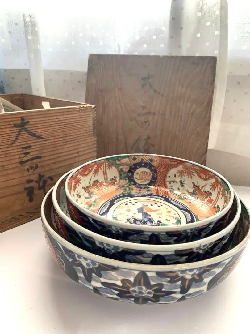 古伊万里　赤絵大三鉢　時代箱付き　送料込み