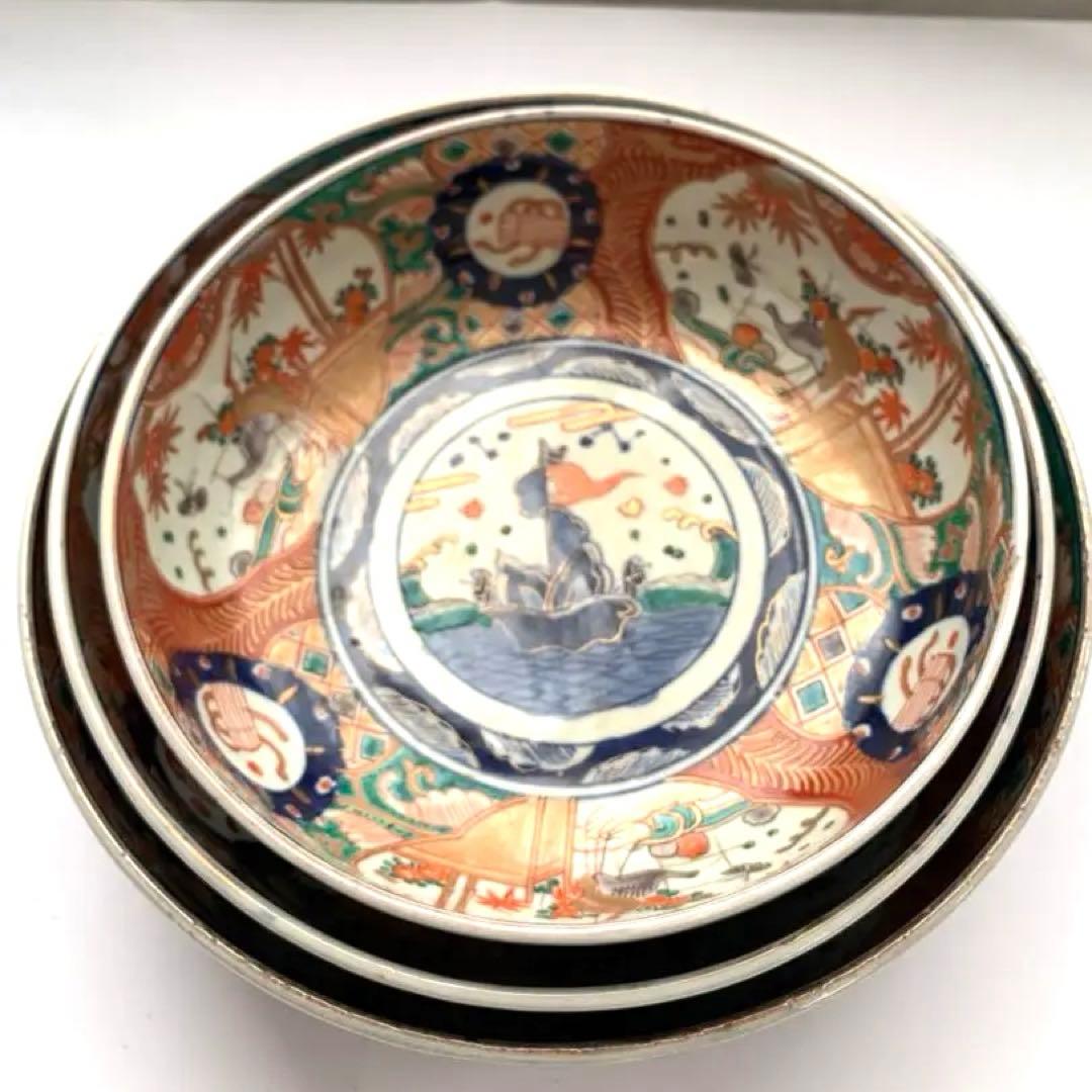 古伊万里　赤絵大三鉢　時代箱付き　送料込み