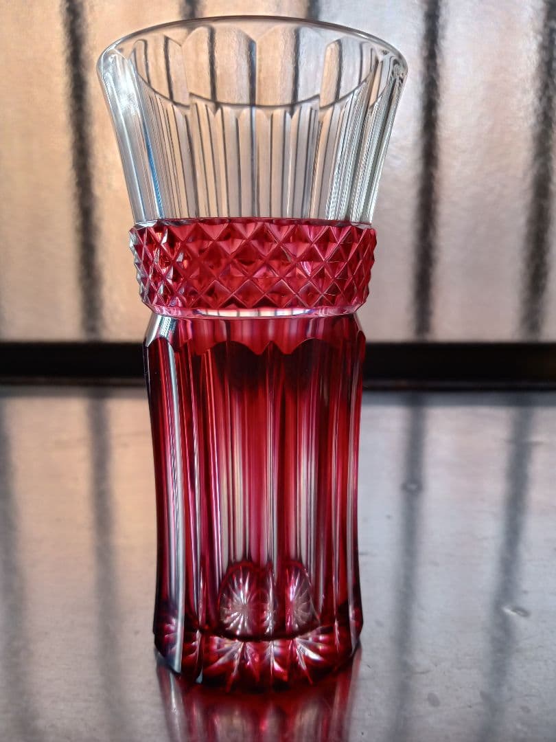 薩摩切子　一口ビールグラス　赤、青2個セット　色被せガラス　薩摩ガラス工芸