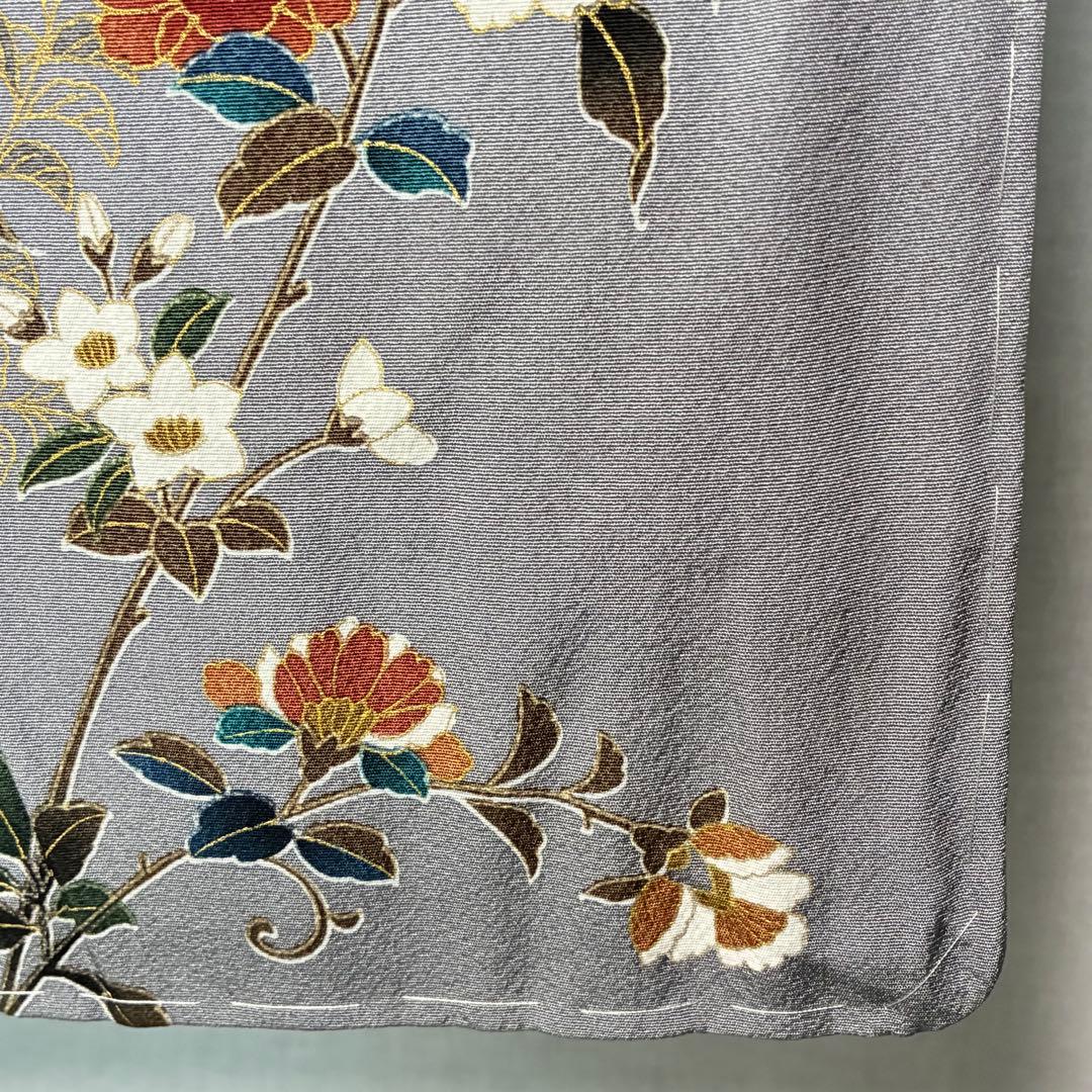 D58 訪問着 唐花 ブルーグレー 正絹 着物 袷 しつけ糸付き未使用極美品