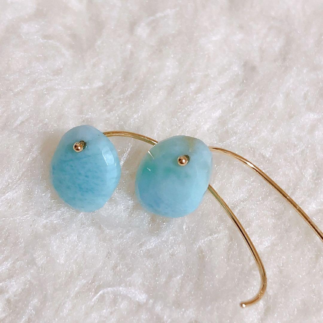 Lilas K10 ラリマー　ピアス　イエローゴールド