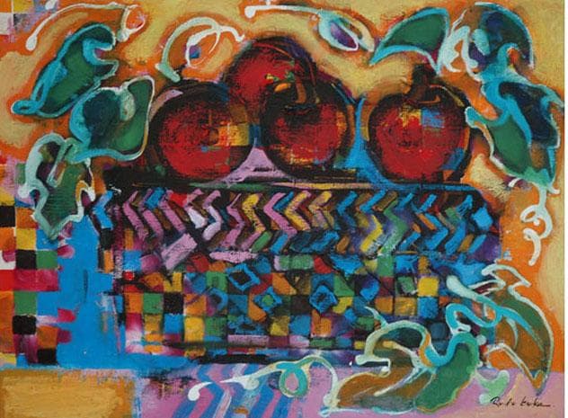 油絵 菅家令子 絵 絵画インテリア 額付( 青緑＋金色の枠)uF6-051110