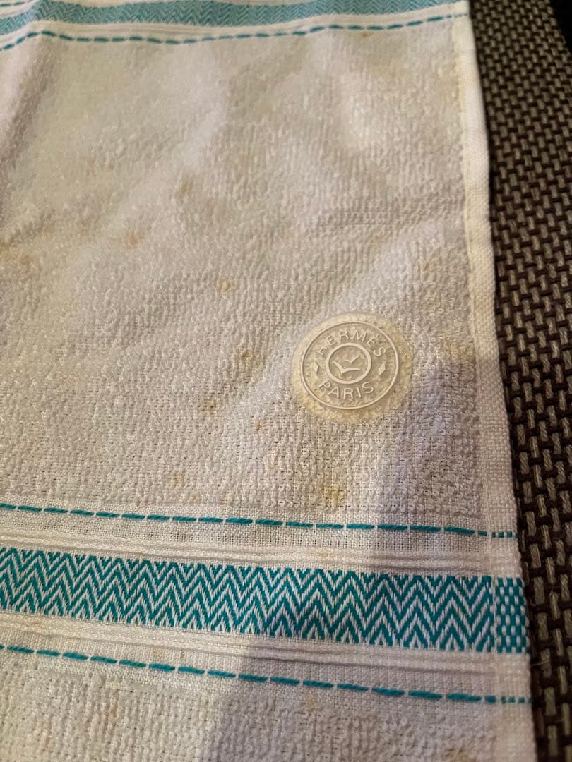 HERMES タオルハンカチ ホワイト/ターコイズ