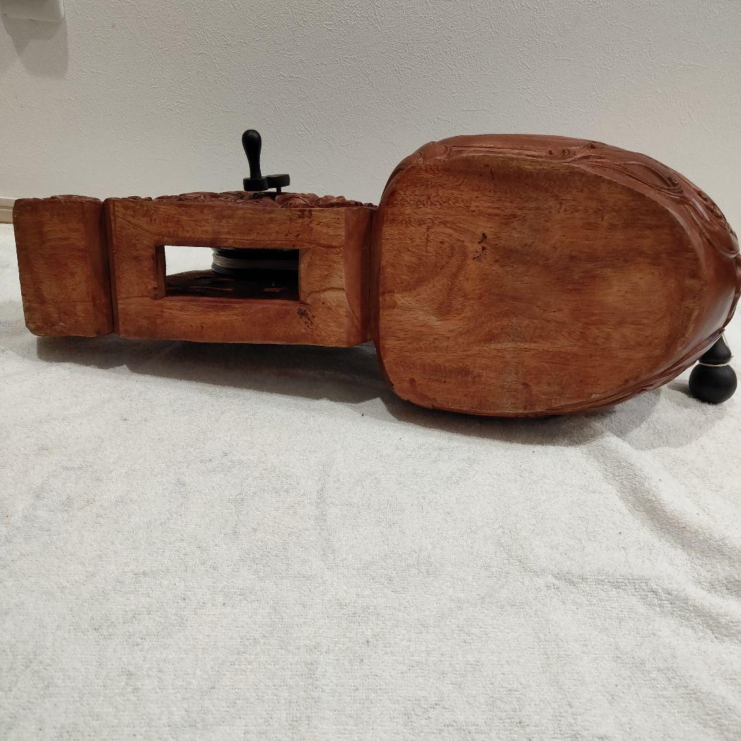 木製墨つぼ 龍・雲・亀・鶴の彫刻