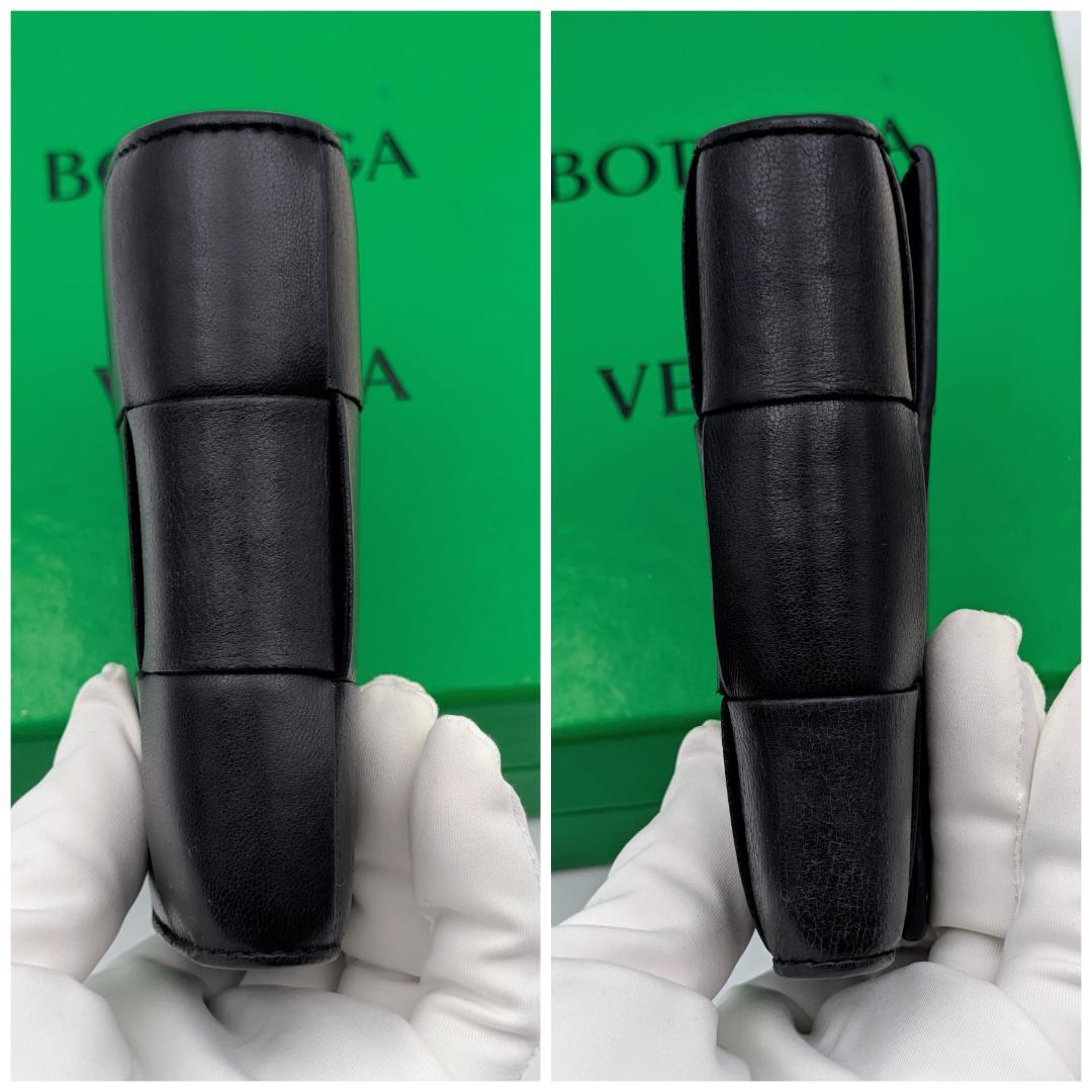 ボッテガヴェネタ カセット 三つ折り コンパクト ウォレット ブラック RFID
