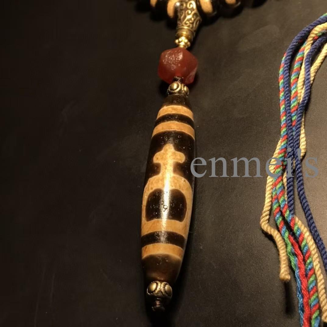 旧蔵チベット・古瑪瑙薬師珠念珠108粒×宝瓶天珠ネックレス・仏珠・文房具・古仏具