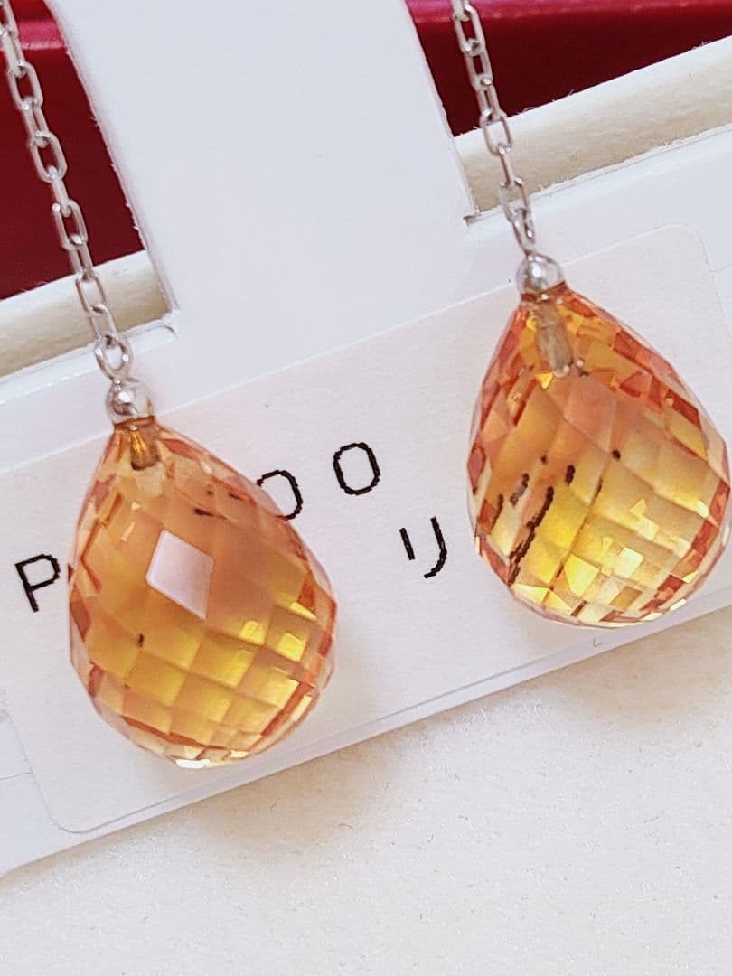 新作 未使用品 pt900 大粒 天然シトリン ロング ピアス