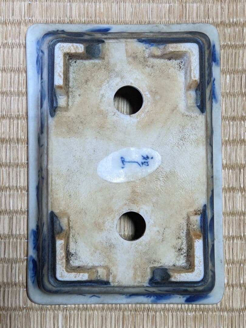 ♦染付山水図 長方角鉢 小品盆栽鉢 ミニ盆栽鉢 作家物 美術品 工芸品 骨董品