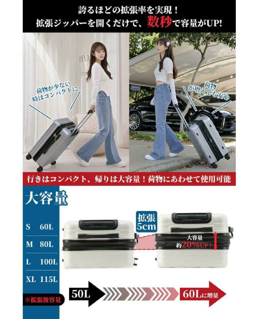 新品✔️スーツケース Lサイズ 100L キャリーケース 大容量 TSA グレー