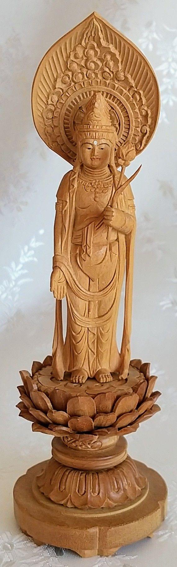 聖観音菩薩立像 観世音菩薩 2寸 厨子入り ◆白檀 木彫 仏像