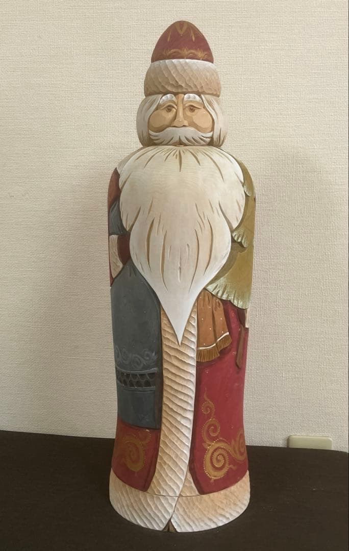 ロシア　手作り大きな木製サンタクロース　人形