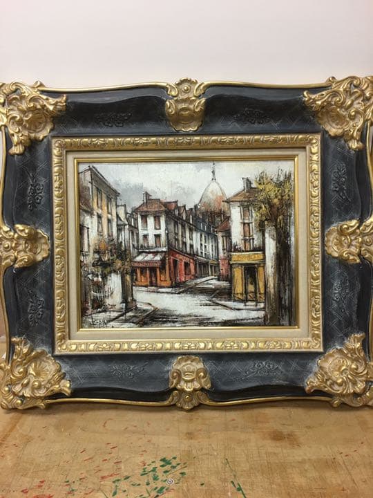 名品フランス画家ファルシーの冬のパリモンマルトル通り6号油彩画