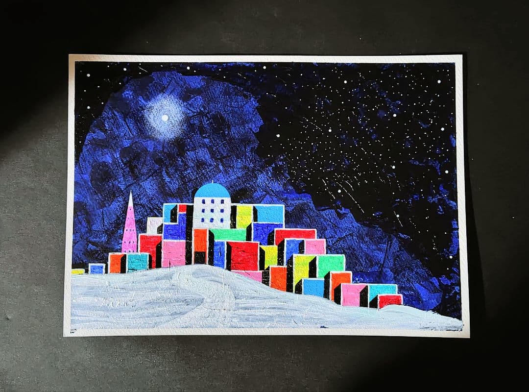 「color box town」手描きアクリル原画 A4 額縁無し