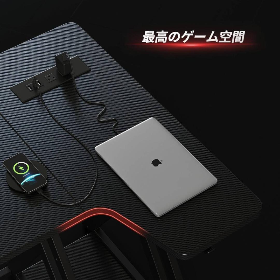 CubiCubi LED付きゲーミングデスク ブラック 収納棚付モニター台付