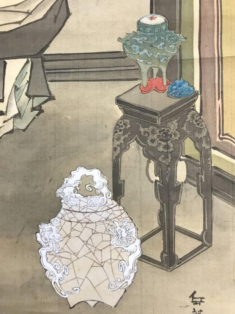 岳麟/人物図/双幅/高士人物/掛軸/名家伝来/AE-212