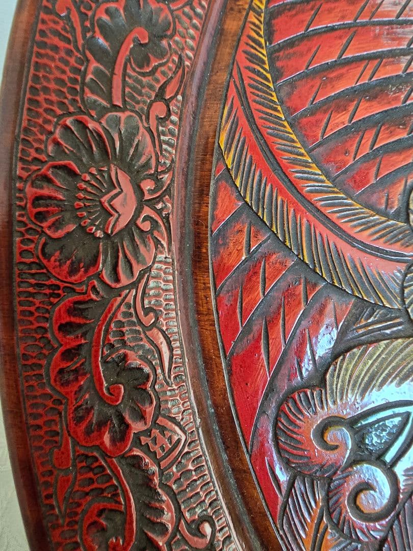 木製 鳳凰彫刻 盆 直径約42センチ