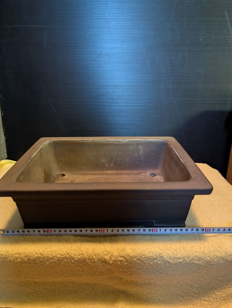 盆栽鉢常滑山秋造り松泉焼、陶器製長方形時代物