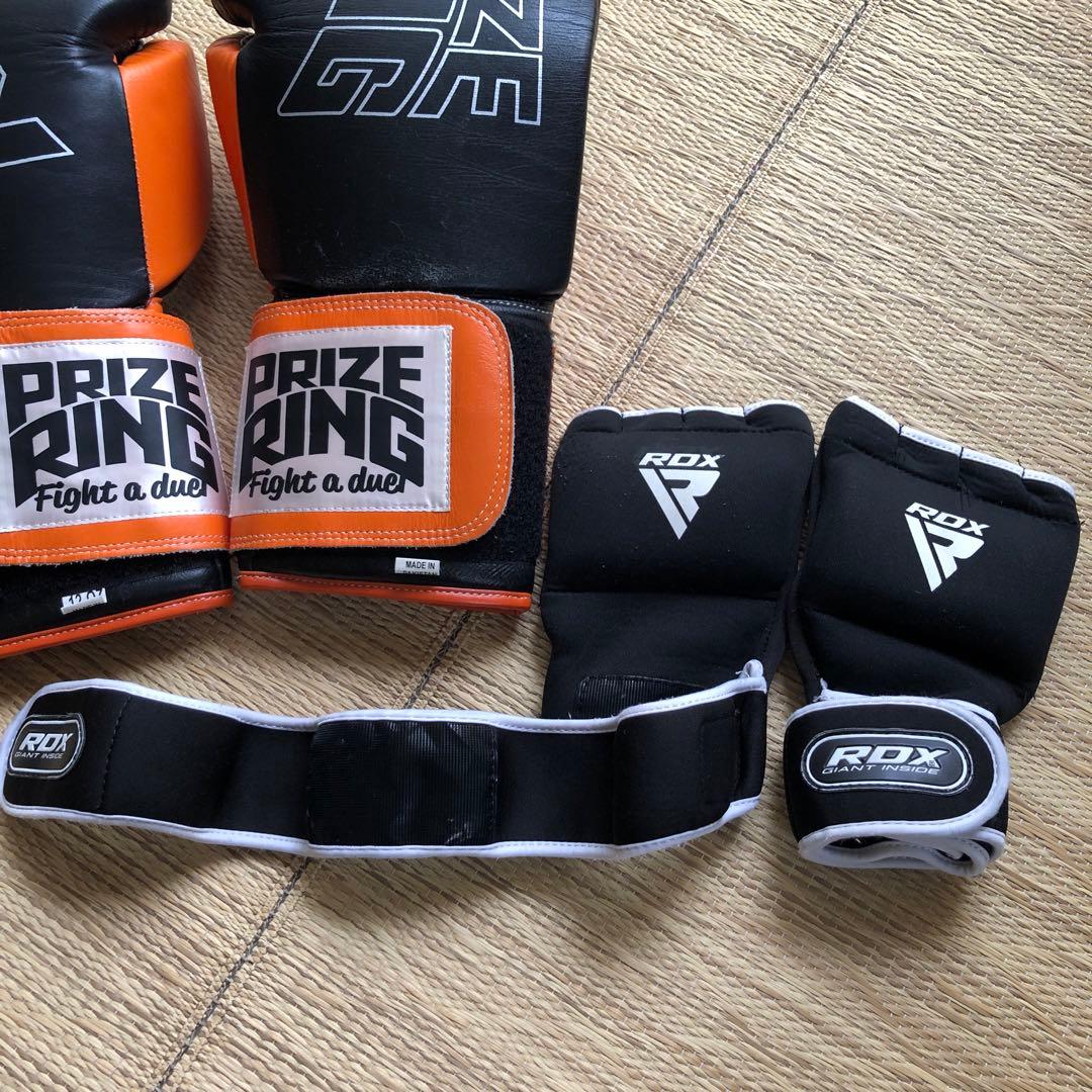 PRIZE RING ボクシンググローブ12ozブラックオレンジ バンテージG付