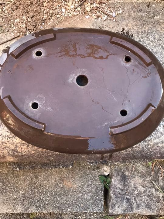 盆栽鉢　時代落款楕円縁入り盆栽鉢40.5x30.5x5cm支那鉢　和鉢