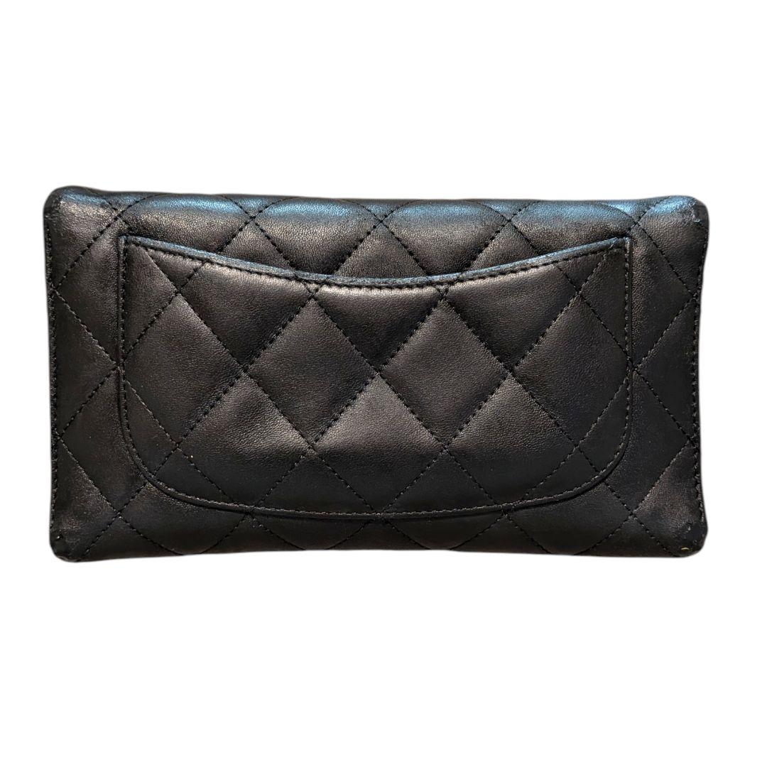 シャネル　マトラッセ　黒　三つ折り長財布　ラムスキン　シルバーココ　チェーン