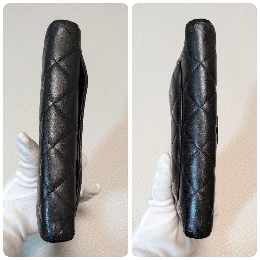 シャネル　マトラッセ　黒　三つ折り長財布　ラムスキン　シルバーココ　チェーン