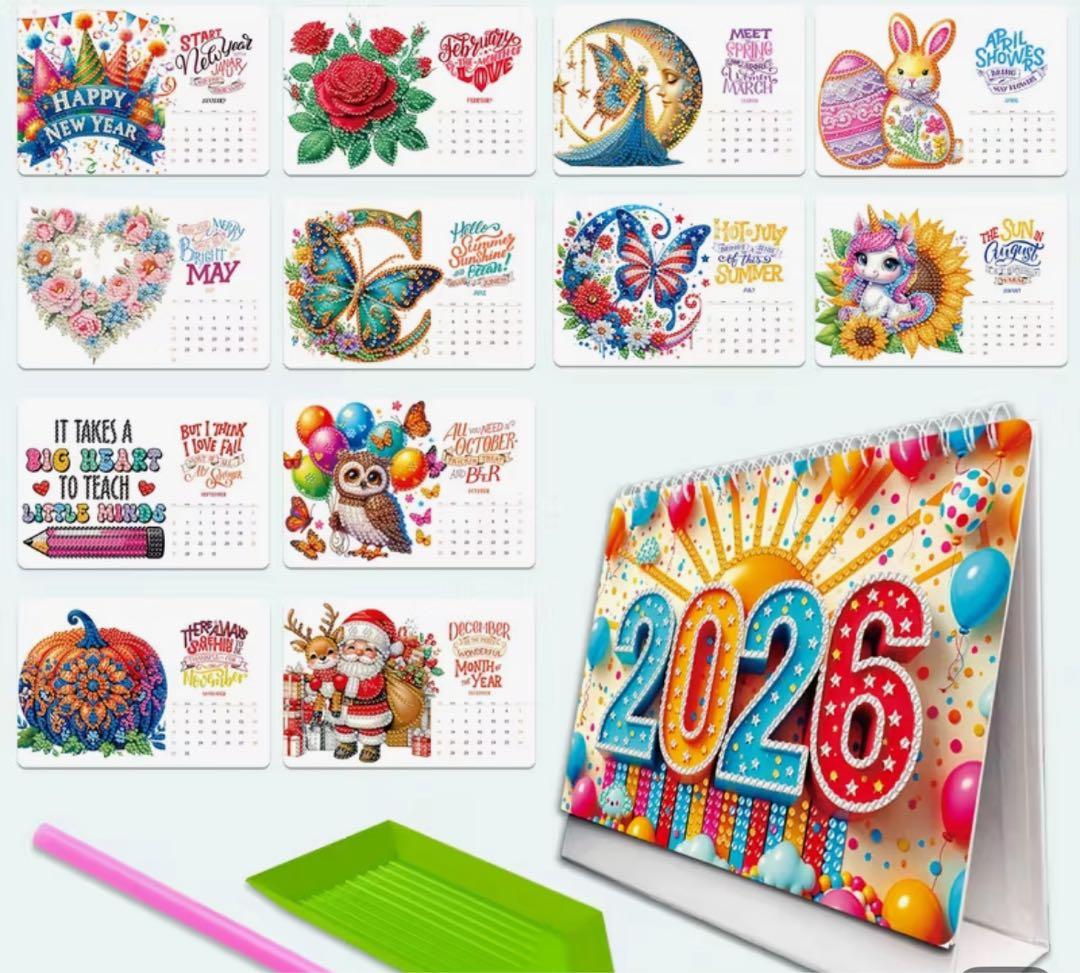 ダイヤモンドアート 2026 卓上カレンダー 毎月楽しみ！クリスタルビーズ