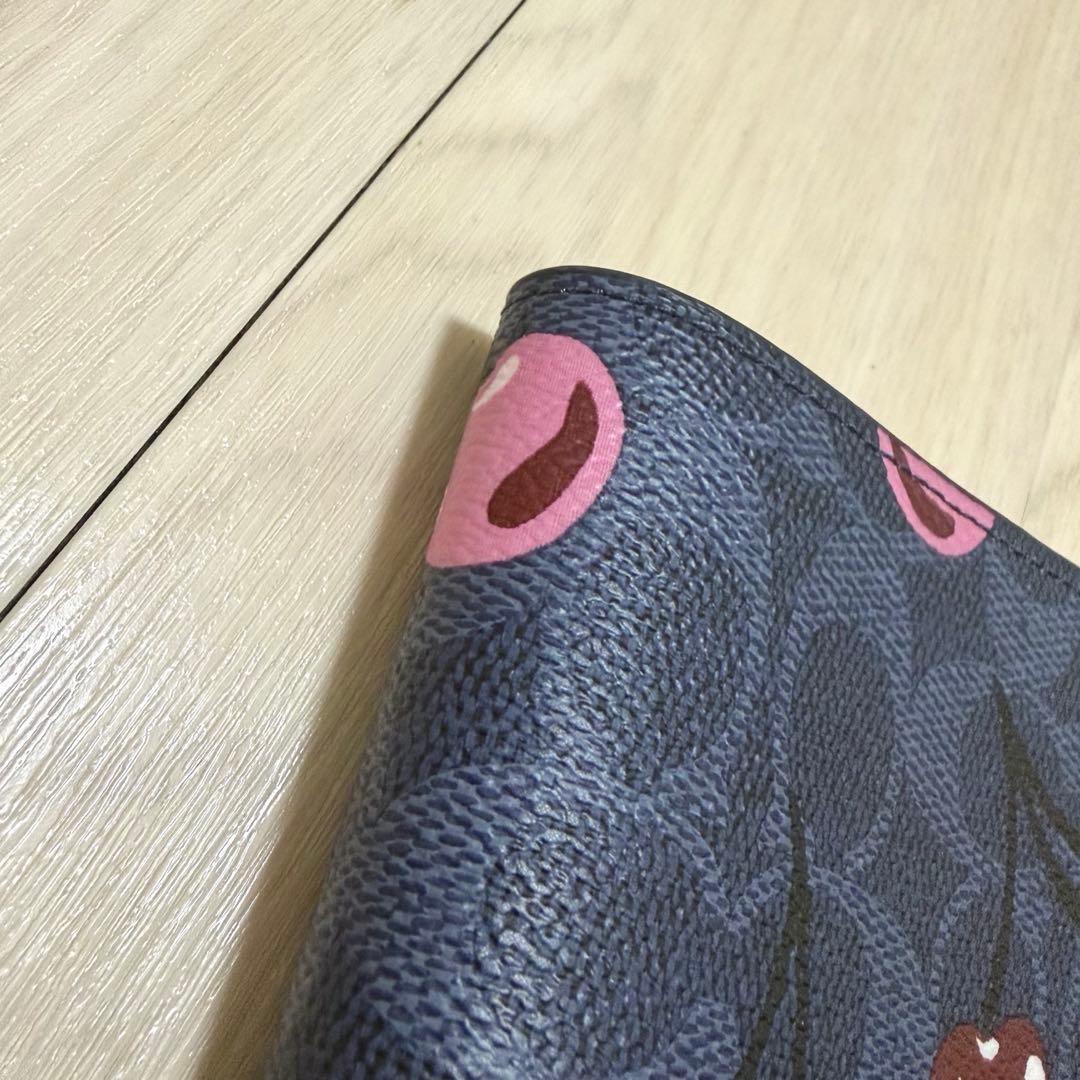 COACH チェリー さくらんぼ シグネチャー ノートブック 手帳カバー 青