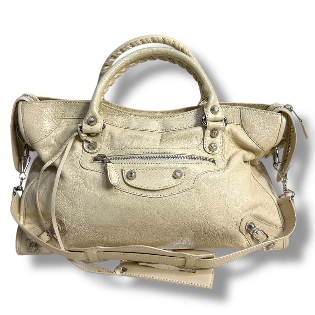 J7007美品バレンシアガ ジャイアントシティ 2WAYハンドバッグ アイボリー