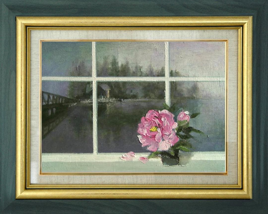 油絵 菅家令子 絵 絵画 インテリア 額付(銀) 油絵 F4-070802 花