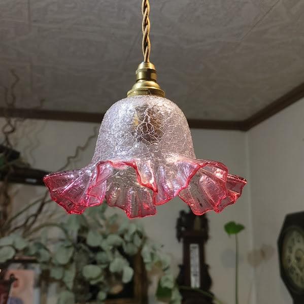 フランスアンティーク　クランベリーシェード ペンダントライト　照明
