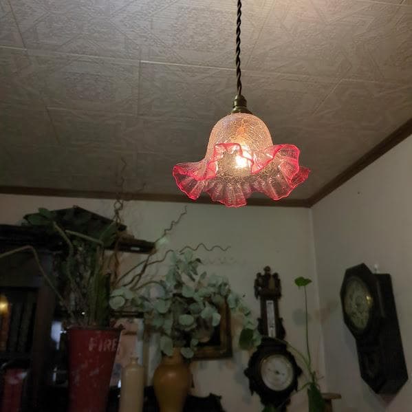 フランスアンティーク　クランベリーシェード ペンダントライト　照明
