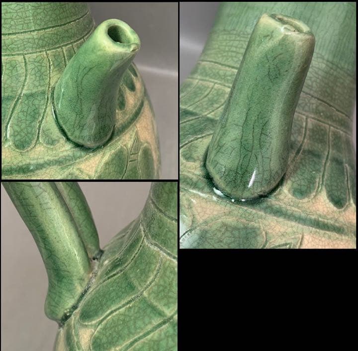 中国 緑釉魚絵水注　u6221009