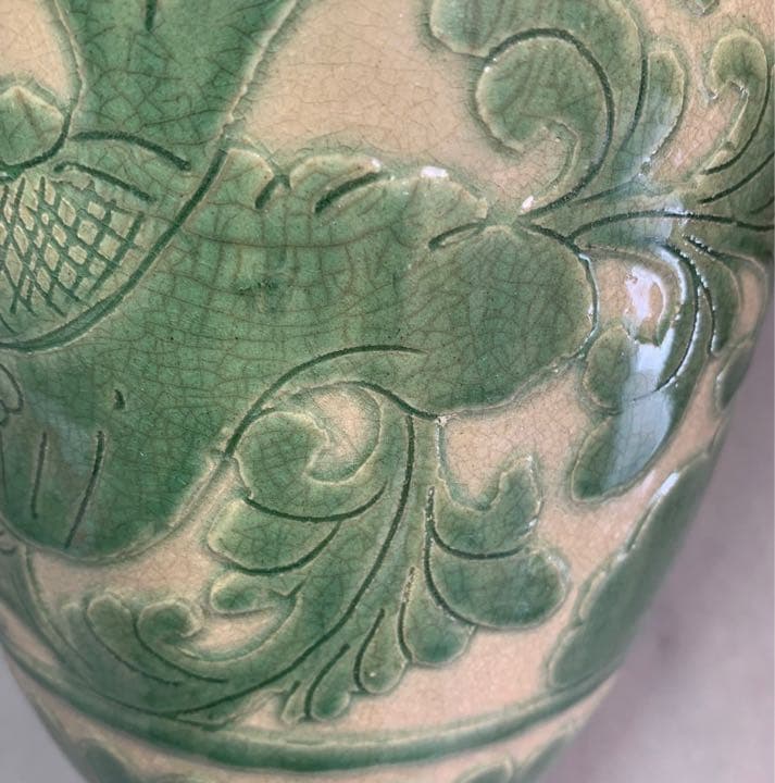 中国 緑釉魚絵水注　u6221009