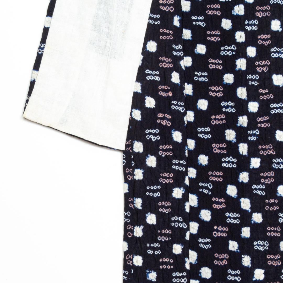浴衣 有松絞り 市松文 紺 白 ライラック色 木綿 単衣 ゆかた