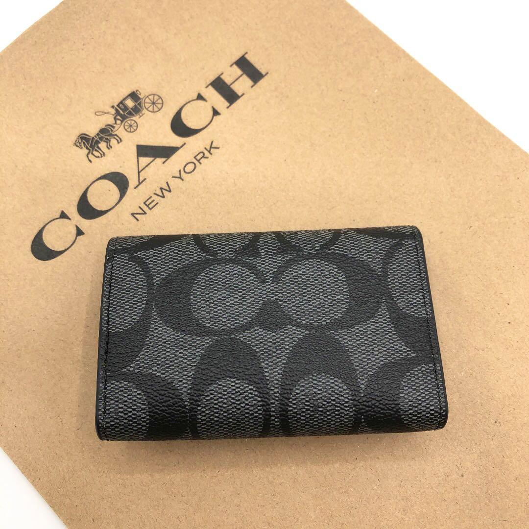 【COACH☆訳あり新品】☆シグネチャー☆チャコール☆5 リング キー ケース☆