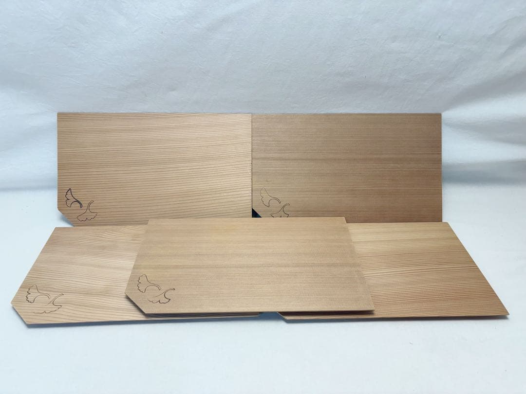 未使用 茶道具 杉 隅切 銀杏 銘々皿 五客揃 四足付 菓子器 菓子皿