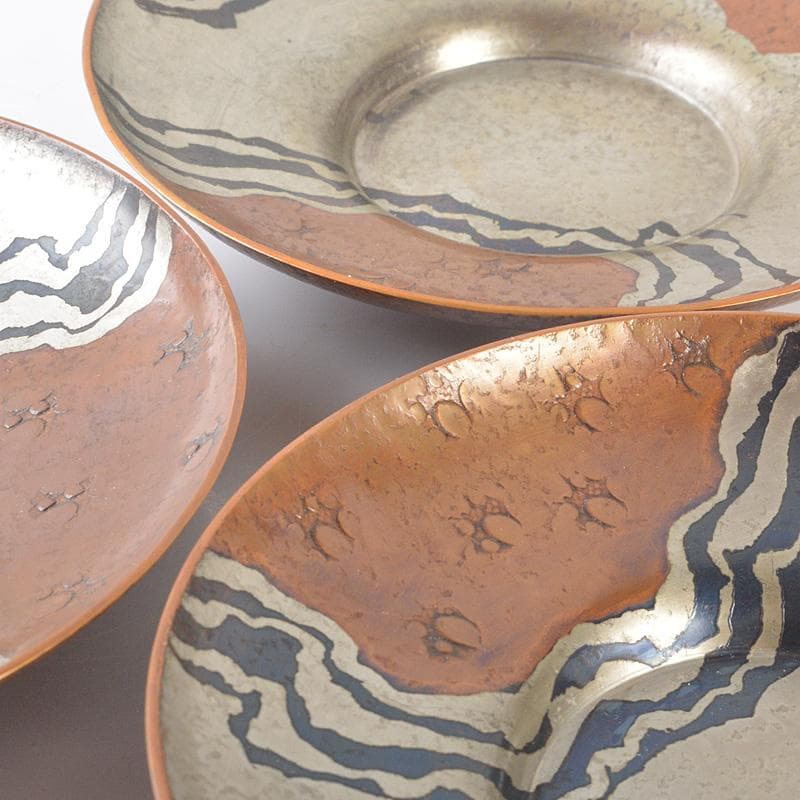 煎茶道具　富貴堂造　鎚起銅器　茶筒　茶托五客　共箱　2点まとめて　M　R6508