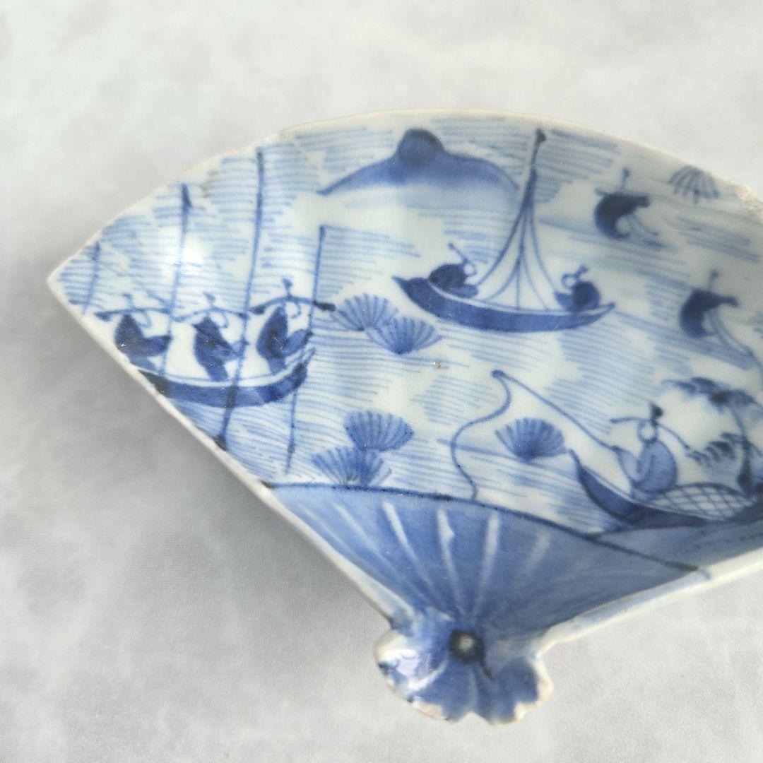 古伊万里　染付　豆皿　釣り　漁　唐人　江戸　骨董　アンティーク　金直し　金継ぎ