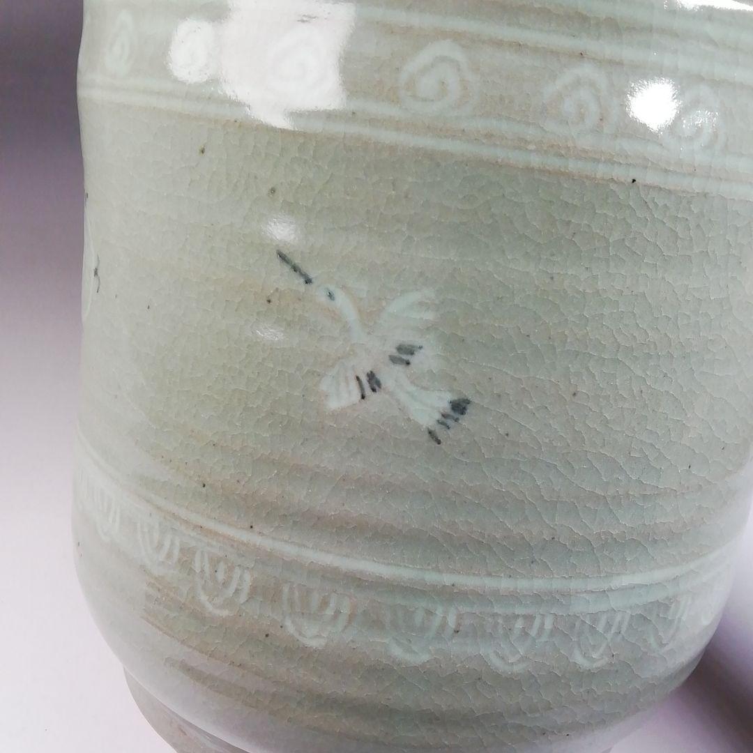 Ｔ７６５　水指　『青磁　雲鶴』『中村与平 造』　共箱　茶道具