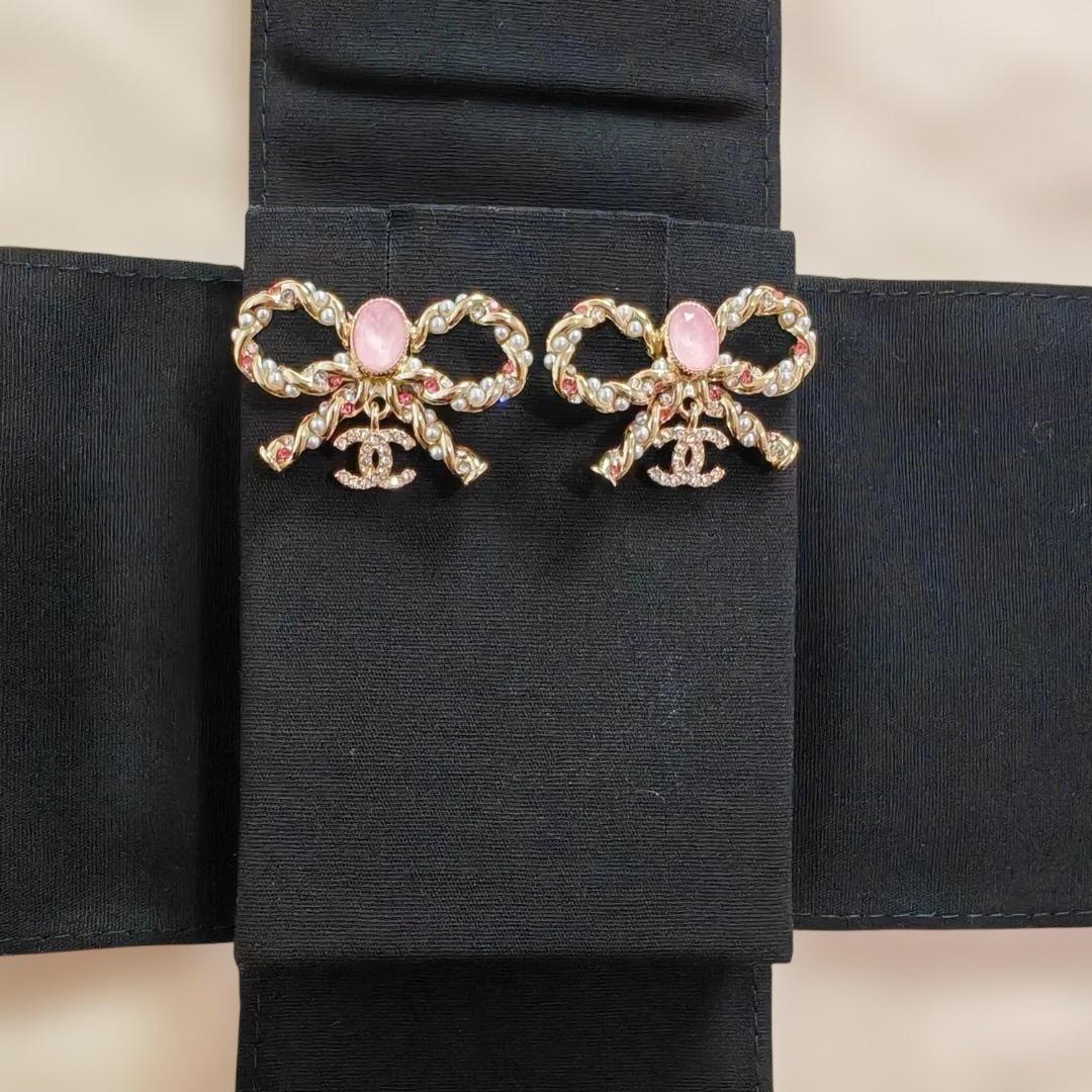 ★シャネル ピアス リボン ピンク